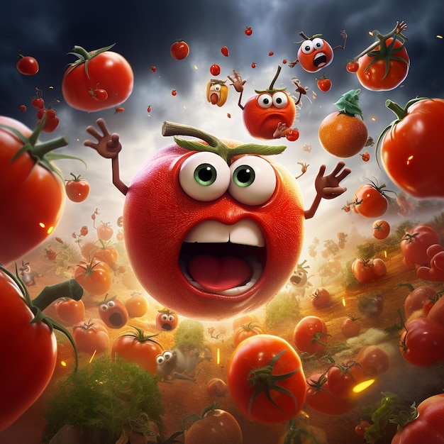 Un divertido personaje de tomate enojado