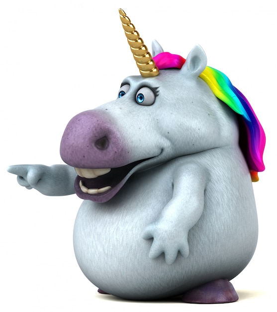 Divertido personaje de unicornio gordo 3d