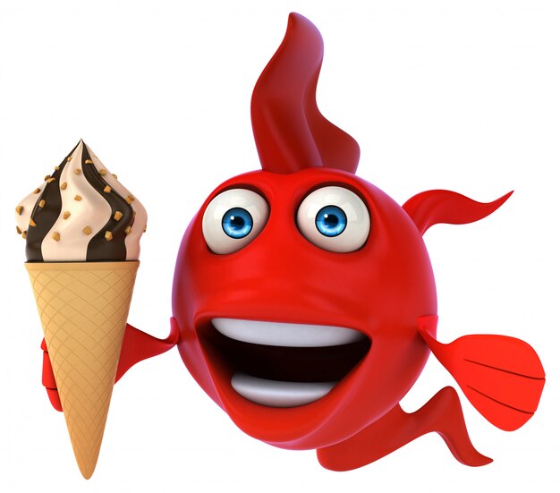 Divertido pescado ilustrado sosteniendo un helado