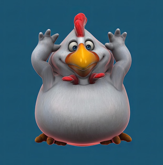 Divertido pollo de dibujos animados en 3D haciendo fitness