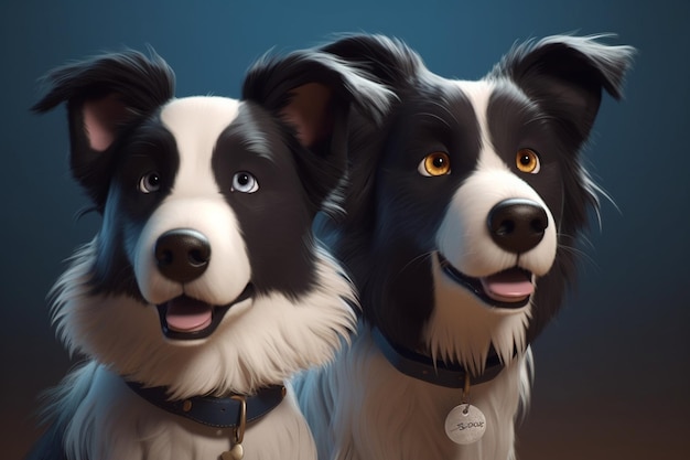 Divertido retrato de dos lindos cachorros sonrientes border collie perros Concepto de amante de perros