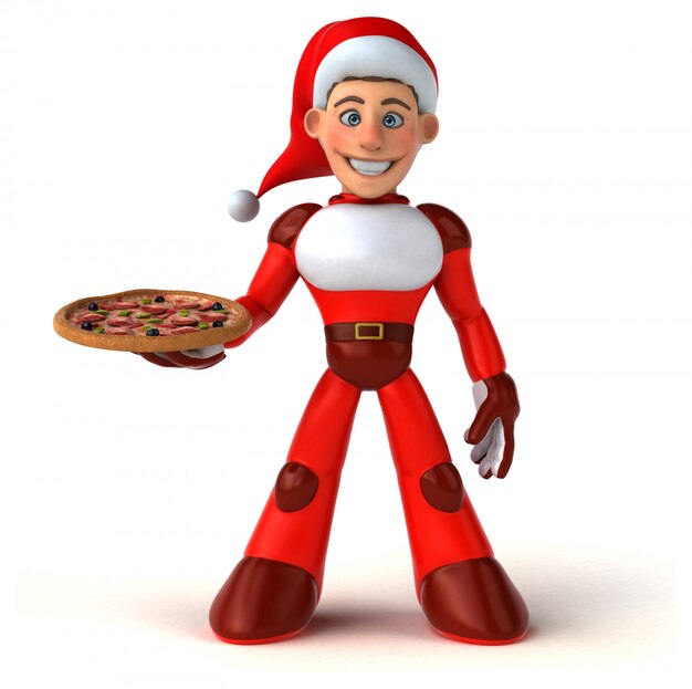 Divertido Super Santa Claus con pizza