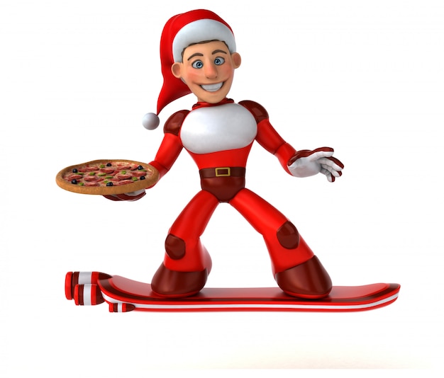 Divertido Super Santa Claus con pizza