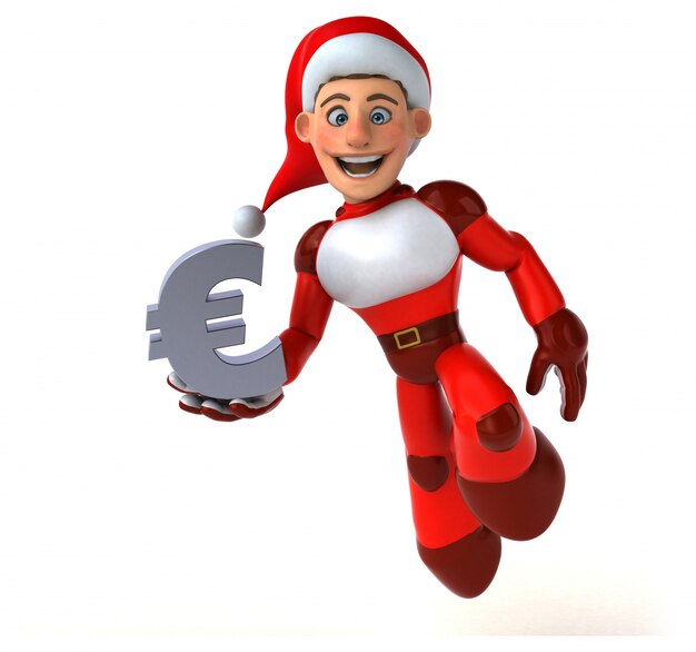 Divertido Super Santa Claus con el símbolo del euro