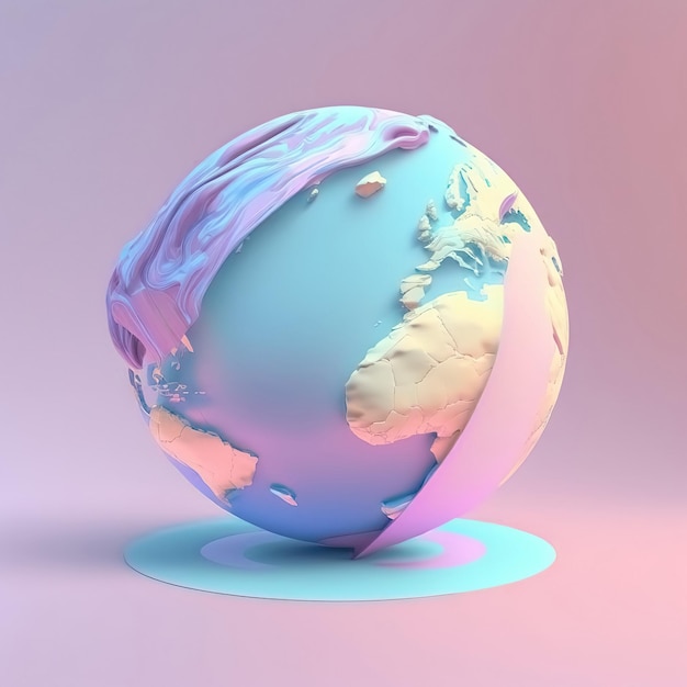 Divertido ultra suave Planeta Tierra aislado sobre fondo rosa Colores pastel Cartel colorido y pancarta Ilustración 3D de estilo minimalista de dibujos animados