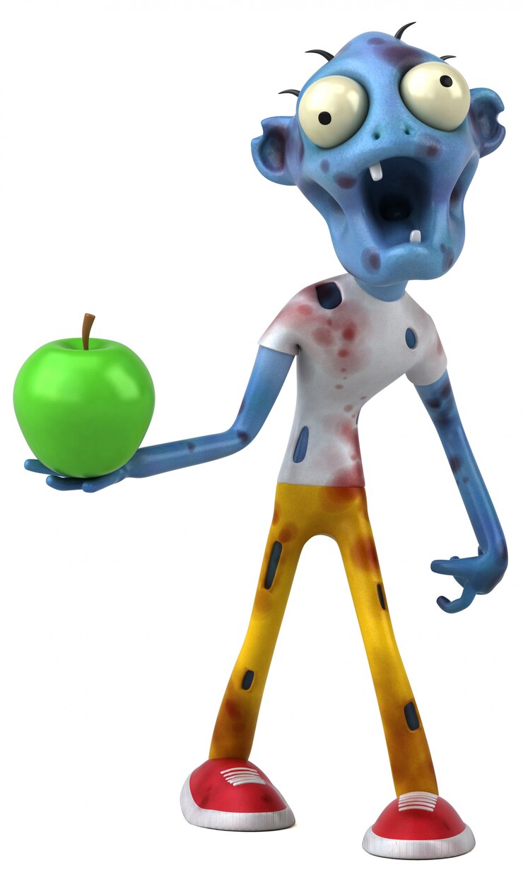 Foto divertido zombie con manzana verde