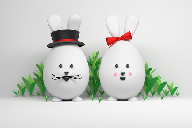 Divertidos personajes de Pascua con follaje