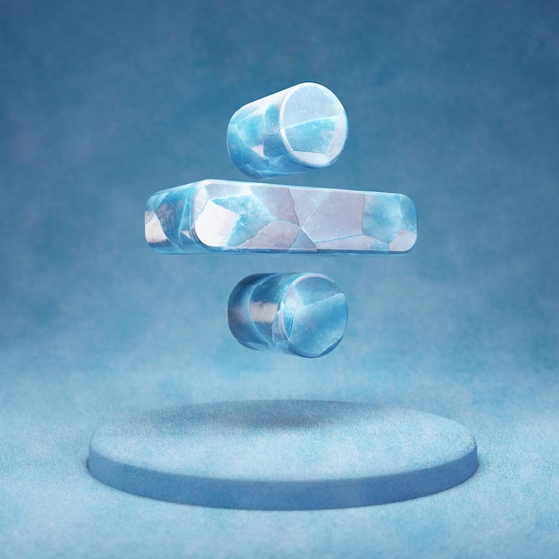 Dividir icono. Símbolo de división de hielo azul agrietado en el podio de nieve azul. Icono de redes sociales para sitio web, presentación, elemento de plantilla de diseño. Render 3D.