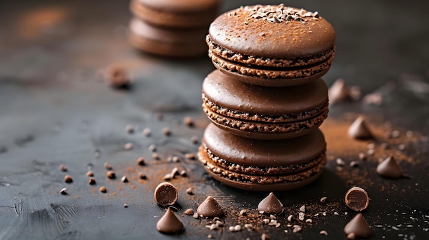 Divine Chocolate Delights Assorted French Macarons em Closeup Generative AI