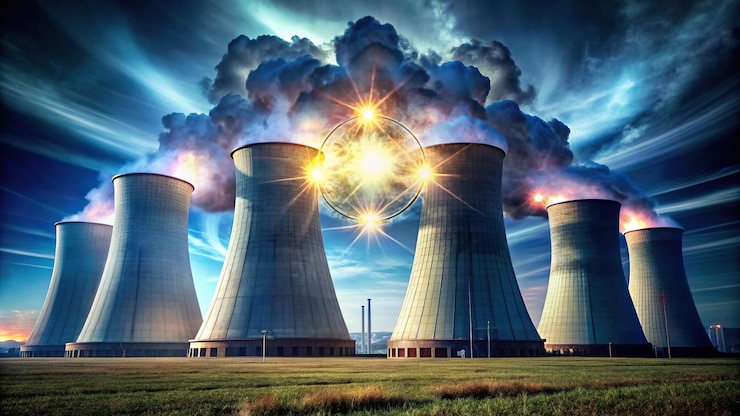 Foto divisões atômicas capturando fissão nuclear com perspectiva forçada