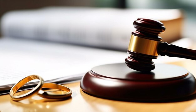 Divorcio por ley Dos anillos de oro contrato y el juez martillo marido y mujer conseguir el concepto de divorcio
