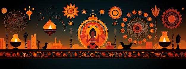 Diwali-Banner mit Diwali-Wandkunst