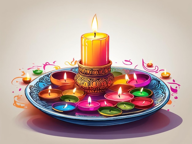 Diwali beleuchtet Kerzenteller-Illustration auf weißem Hintergrund