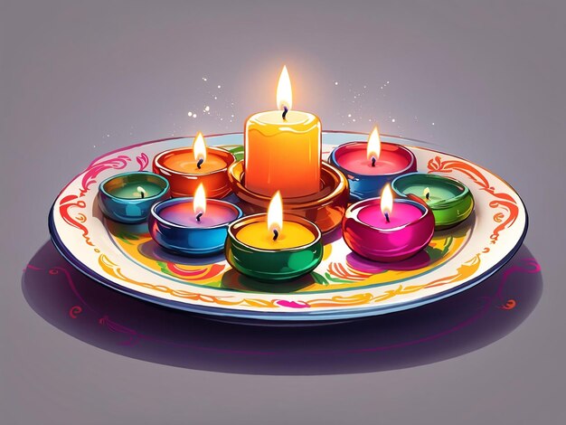 Diwali beleuchtet Kerzenteller-Illustration auf weißem Hintergrund