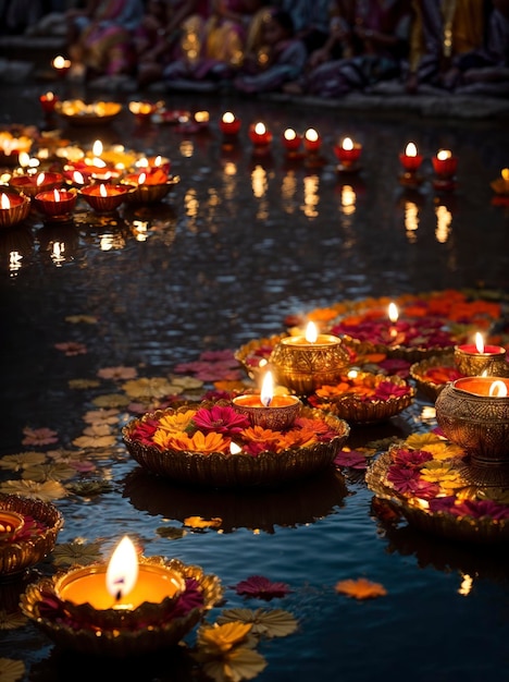 Foto diwali-beleuchtung: faszinierende gelassenheit der diya-lampen beim festival of lights