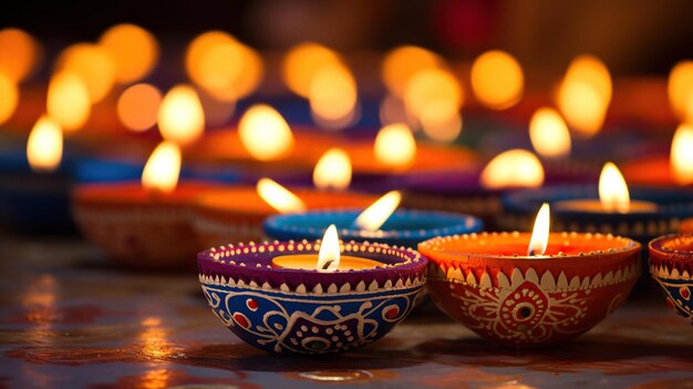 Diwali Day Festival Diwali Laternen Hintergrund mit Kerzen und verschwommenen Lichtern Generative KI