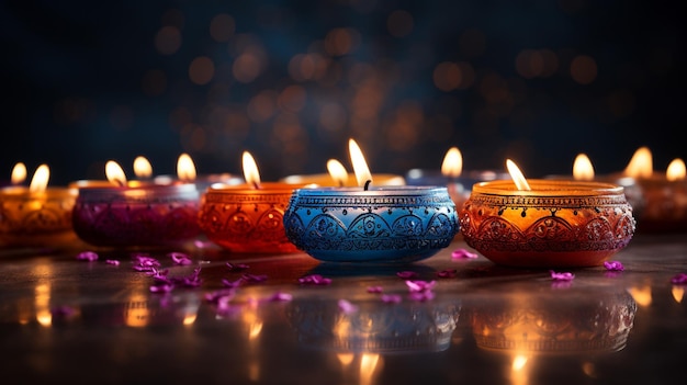 Diwali Deepavali es la principal fiesta de la India un festival de luces que simboliza la victoria de la luz sobre la oscuridad velas lámparas coloridas pancartas copyspace carteles de saludo de fondo