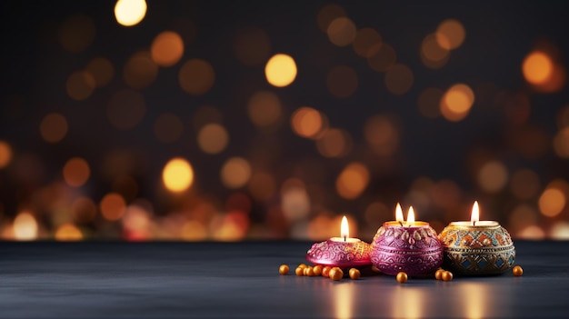Diwali Deepavali es la principal fiesta de la India un festival de luces que simboliza la victoria de la luz sobre la oscuridad velas lámparas coloridas pancartas copyspace carteles de saludo de fondo
