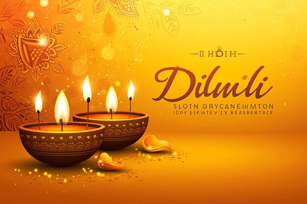 Diwali-Design mit gelbem Hintergrund und Typografie