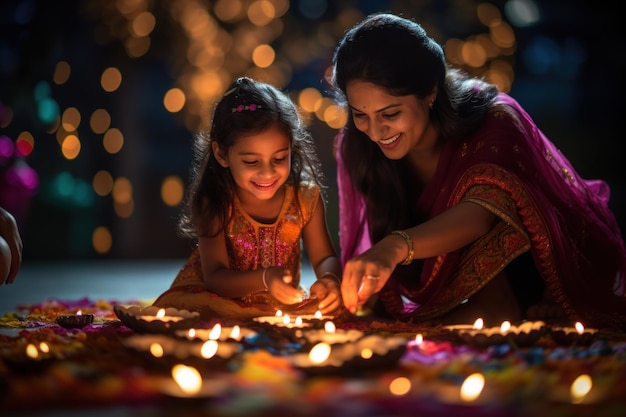 Diwali y Dipawali festival hindú de luces Una vela una linterna en el camino Ai generativo