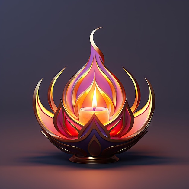 Diwali Diya 3D-Aufkleber-Logo