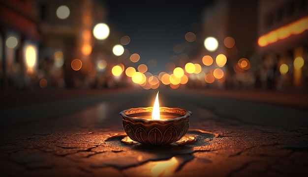 Diwali diya o lámpara de aceite en las calles indias festival de luces Generativo aixAxA