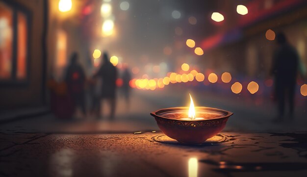 Diwali diya o lámpara de aceite en las calles indias festival de luces Generativo aixAxA