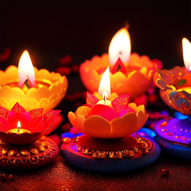 Diwali Diya o lámpara de aceite festival aislado de luces