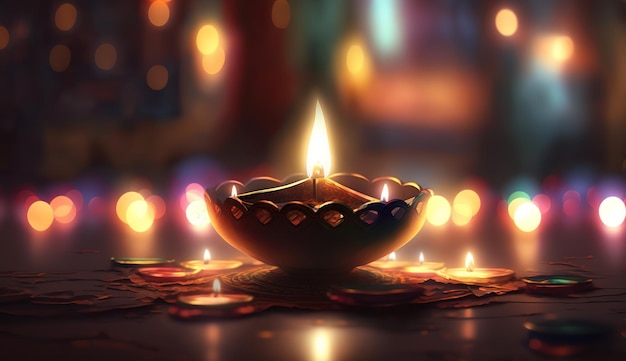 Diwali Diya oder Öllampe auf indischen Straßen Lichterfest Generative aixAxA