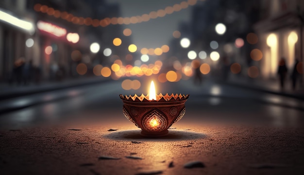 Foto diwali diya oder öllampe auf indischen straßen lichterfest generative aixaxa