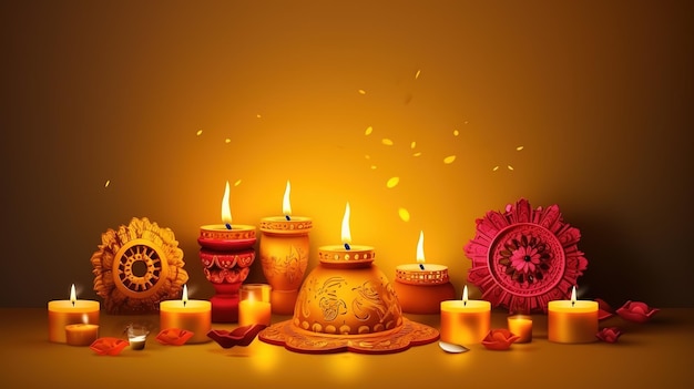 Diwali diya ou festival isolado de lâmpadas de óleo de luzes Generative ai