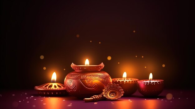 Diwali diya ou festival isolado de lâmpadas de óleo de luzes Generative ai