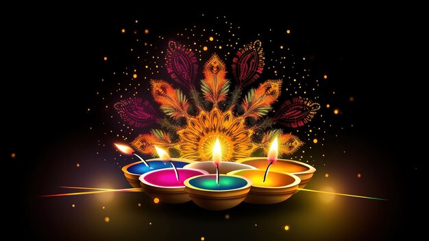 Diwali diya ou festival isolado de lâmpadas de óleo de luzes Generative ai