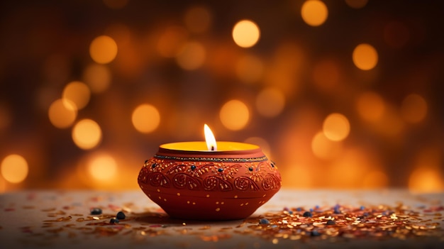 Diwali Diya ou lâmpada de argila em fundo claro