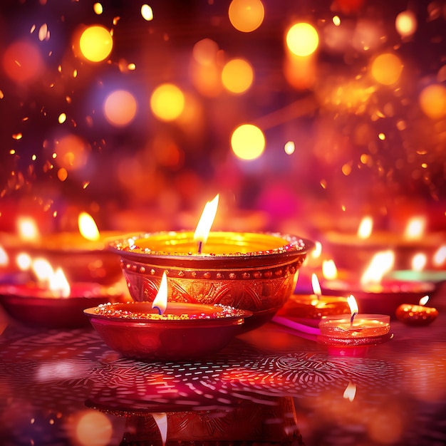 Foto diwali diya ou lâmpada de óleo nas ruas indianas festival de luzes generative ai