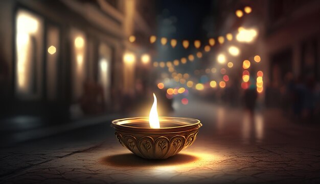 Diwali diya ou lâmpada de óleo nas ruas indianas festival de luzes Generative aixAxA