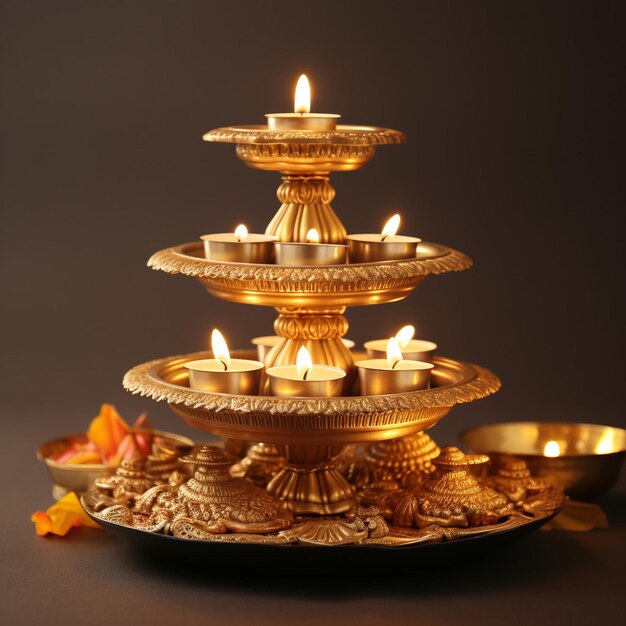 Diwali diya con podio para la exhibición de productos