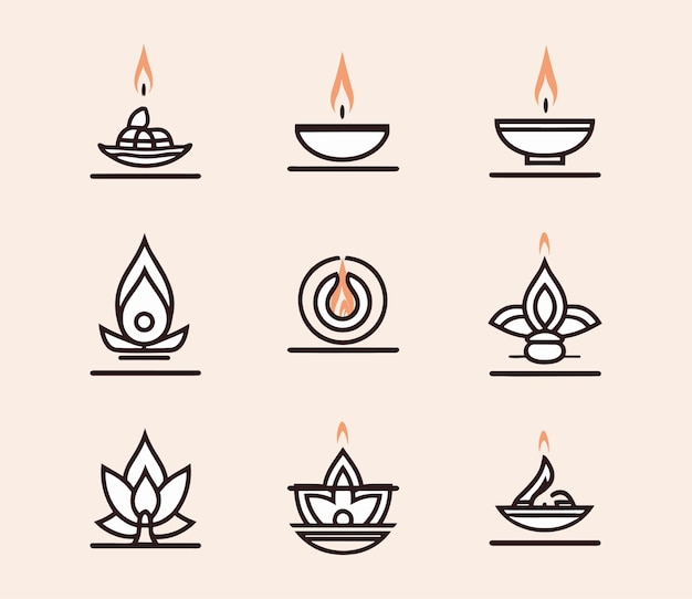 Diwali Diya-Symbol auf schlichtem Hintergrund. Einzeilige Kunst