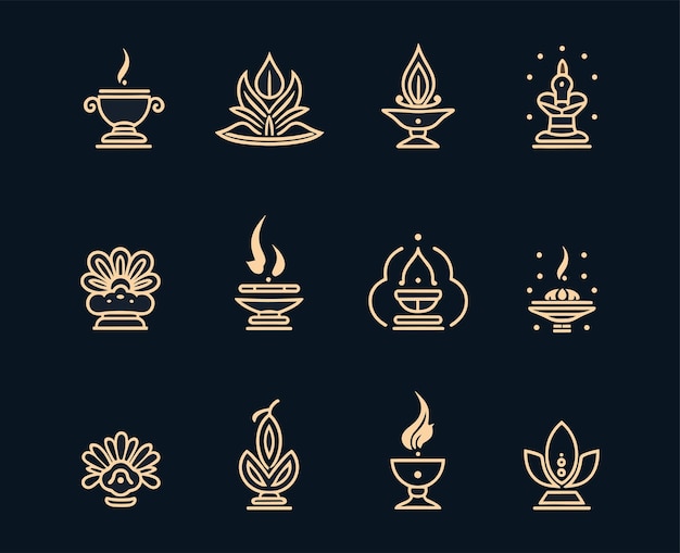 Diwali Diya-Symbol auf schlichtem Hintergrund. Einzeilige Kunst