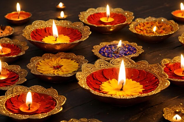 Diwali Diyas iluminando espíritos com lindas lâmpadas de óleo simbolismo espiritual