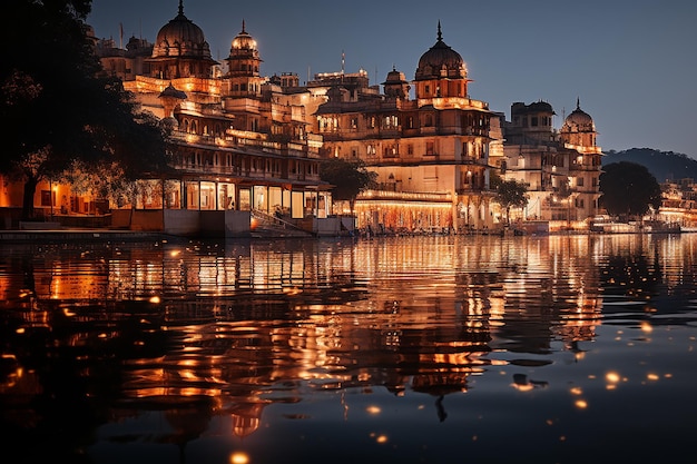 Diwali Esplendor Ciudad Palacio Udaipur Iluminación