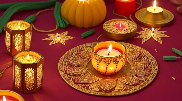 Diwali-Festival-Foto, das die Nacht mit Diyas und Rangoli erleuchtet