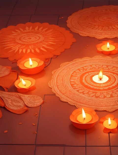 Diwali en el fondo del suelo naranja