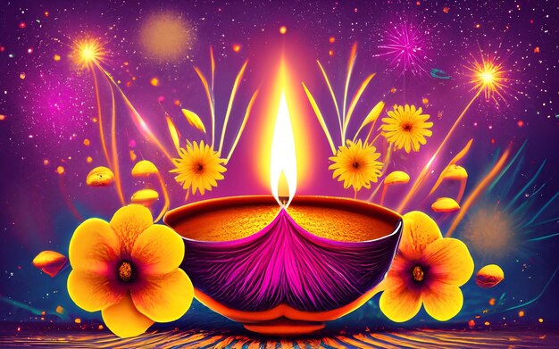 Diwali fondo con vela de lámpara de aceite feliz Diwali festival de la luz Ai generado
