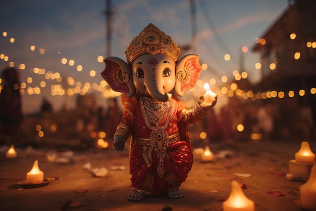 Diwali Göttlicher Ganesha inmitten der Lichter