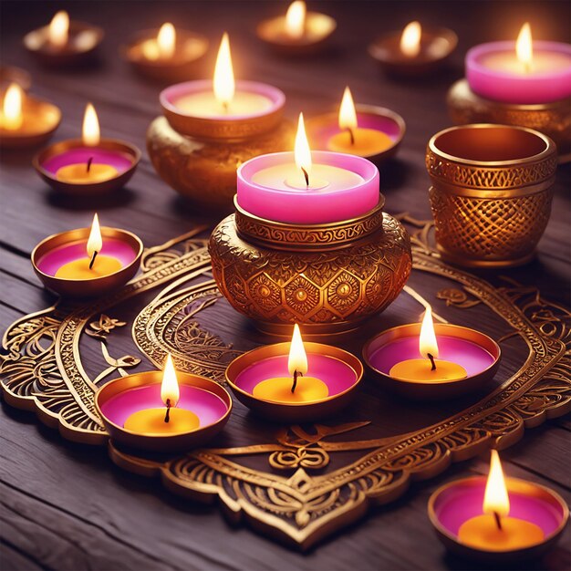 Diwali indisches Fest Hintergrund Neonbeleuchtung komplizierte Detail Goldblatt realistisches Rendering