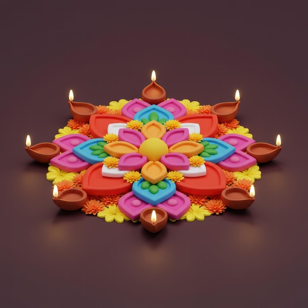 Diwali Rangoli mit Diyas