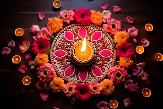 Diwali rosa festival rangoli marco indio con un toque festivo