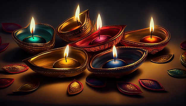 Diwali el triunfo de la luz y la bondad Festival hindú de las luces celebración Diya lámparas de aceite 24 de octubre