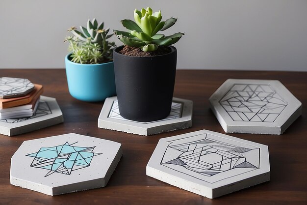 DIY-Beton-Coaster-Set mit geometrischen Designs